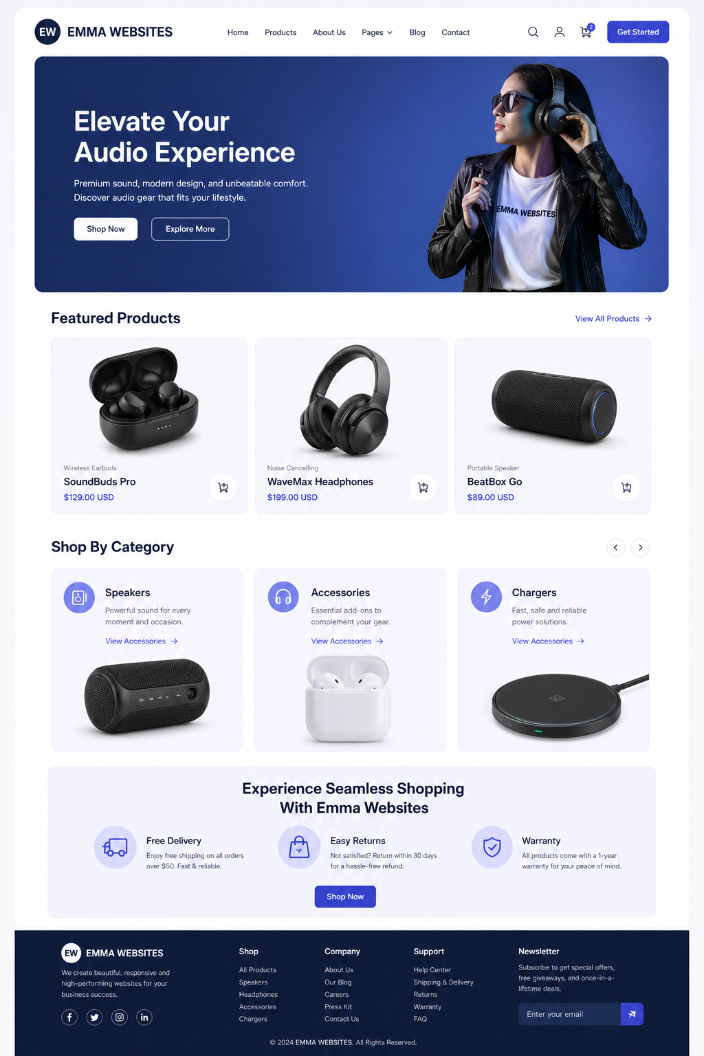 Ecommerce website design sample created by Emma Websites