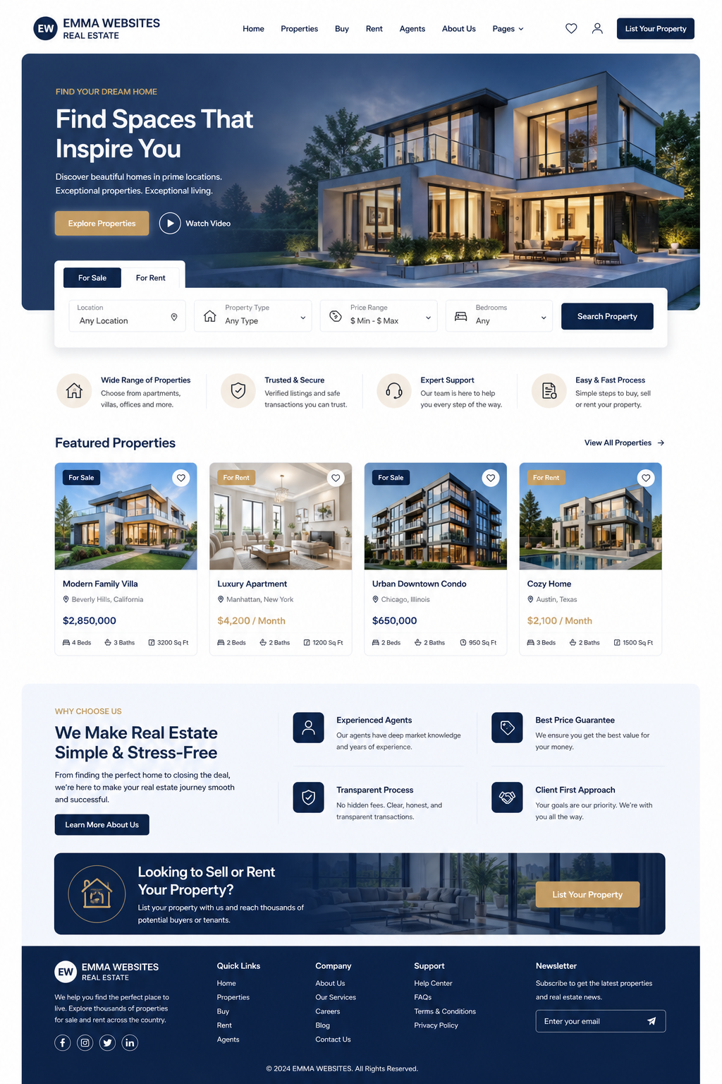 Real estate website design sample created by Emma Websites