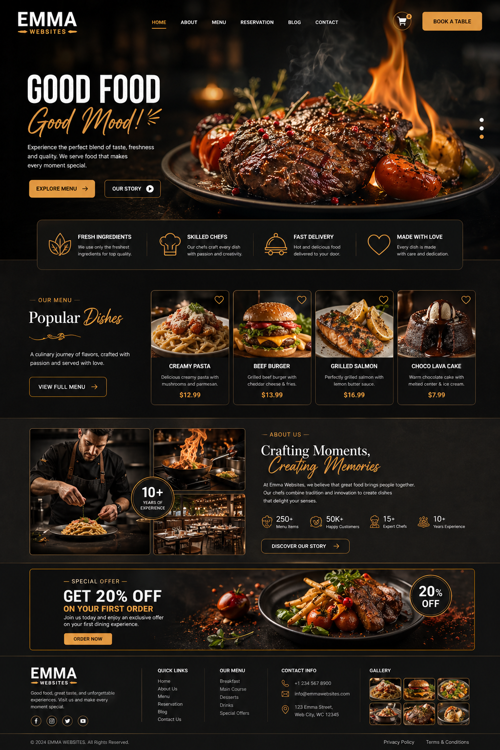 Modern restaurant website sample designed by Emma Websites
