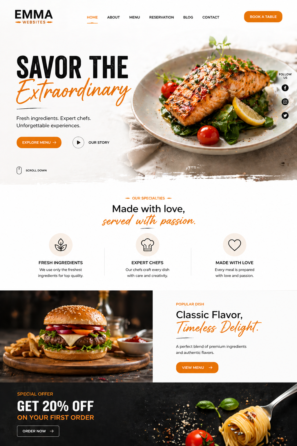 Restaurant business website sample by Emma Websites