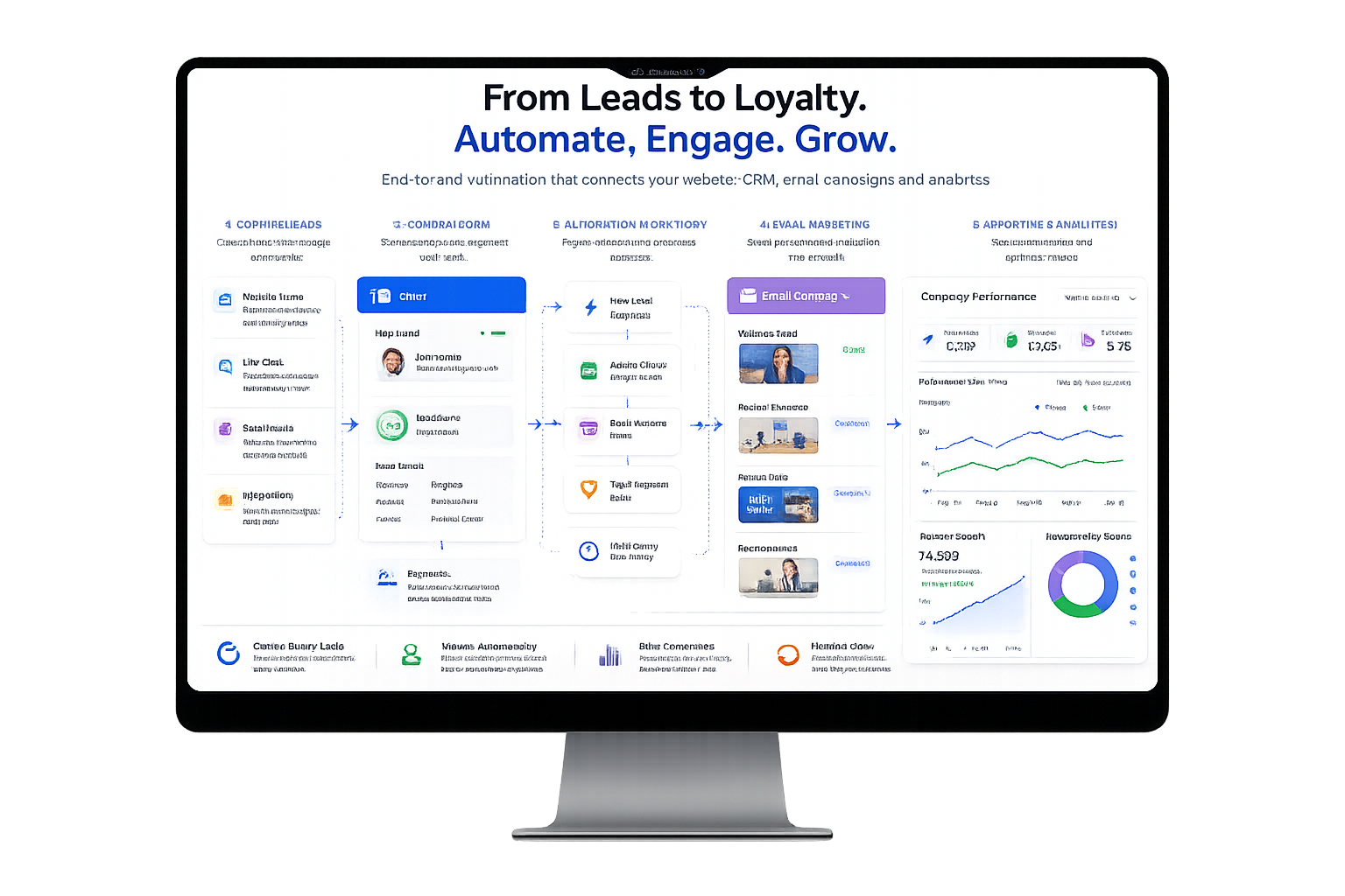 Automated marketing workflow overview displayed on desktop PC