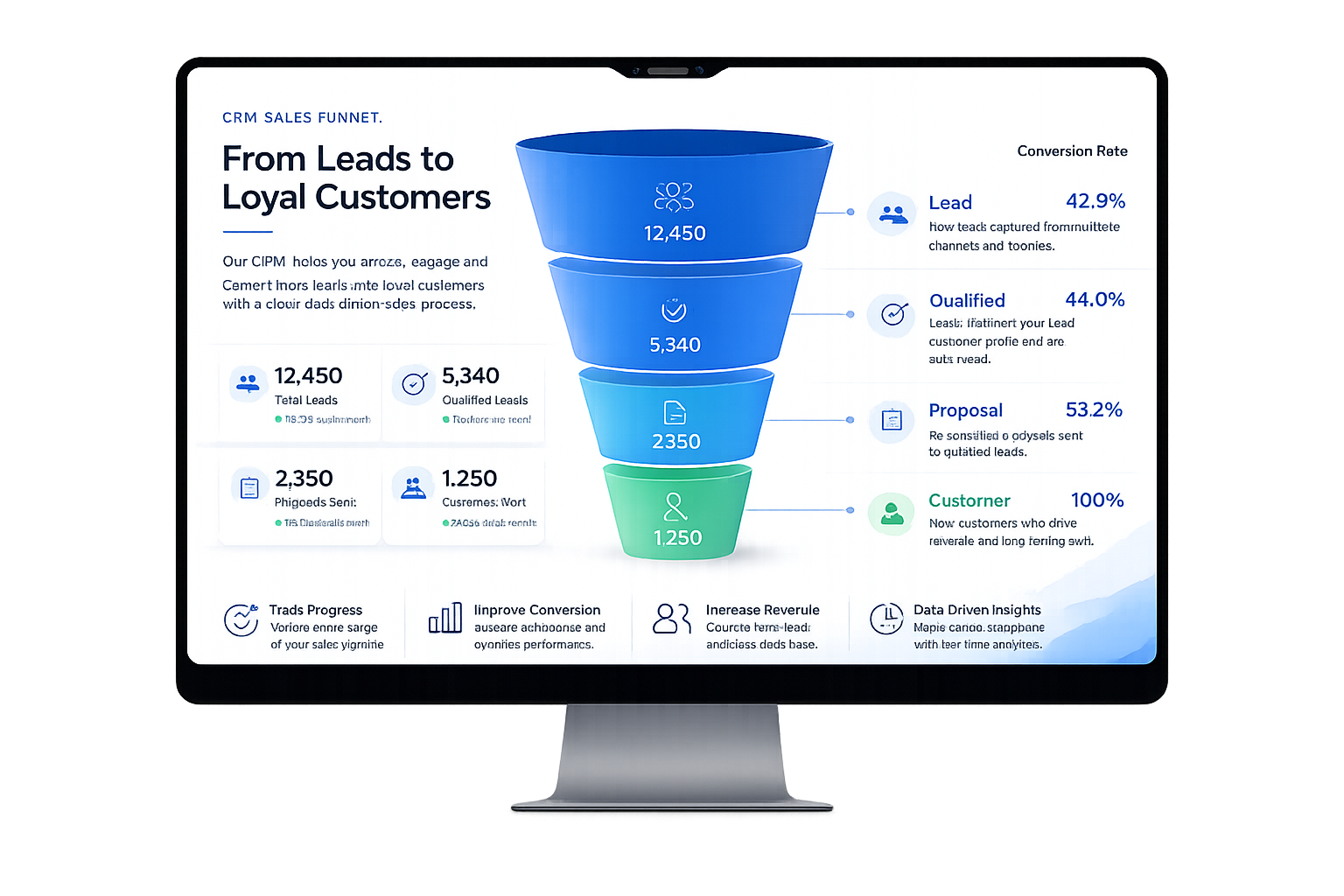 CRM sales funnel overview displayed on PC screen