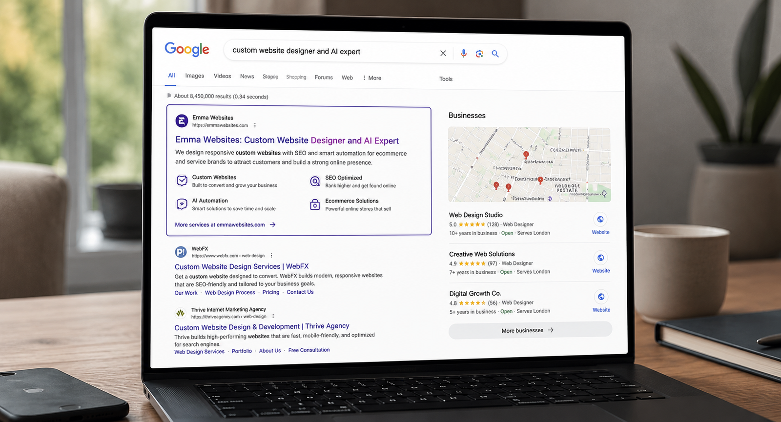 Google search visibility results by Emma Websites