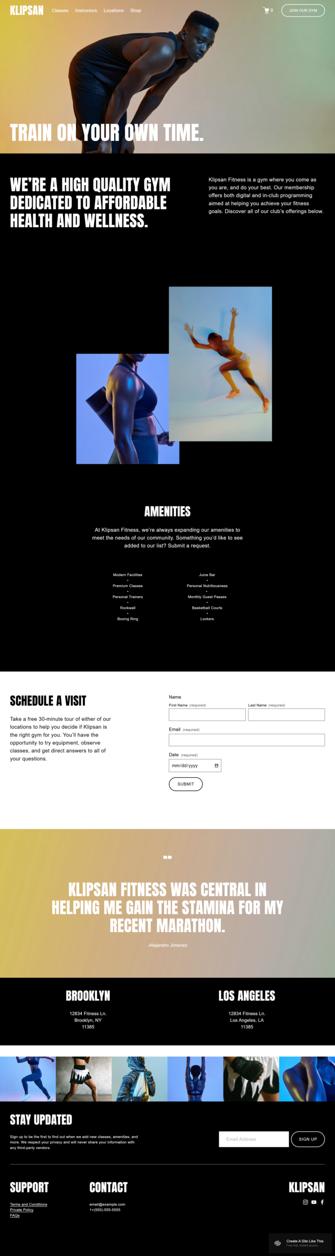 Squarespace fitness website design sample