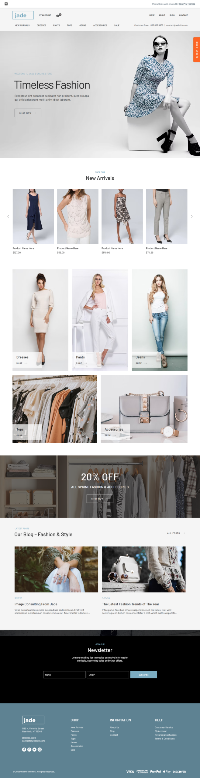 Jade Wix clothing store website design sample