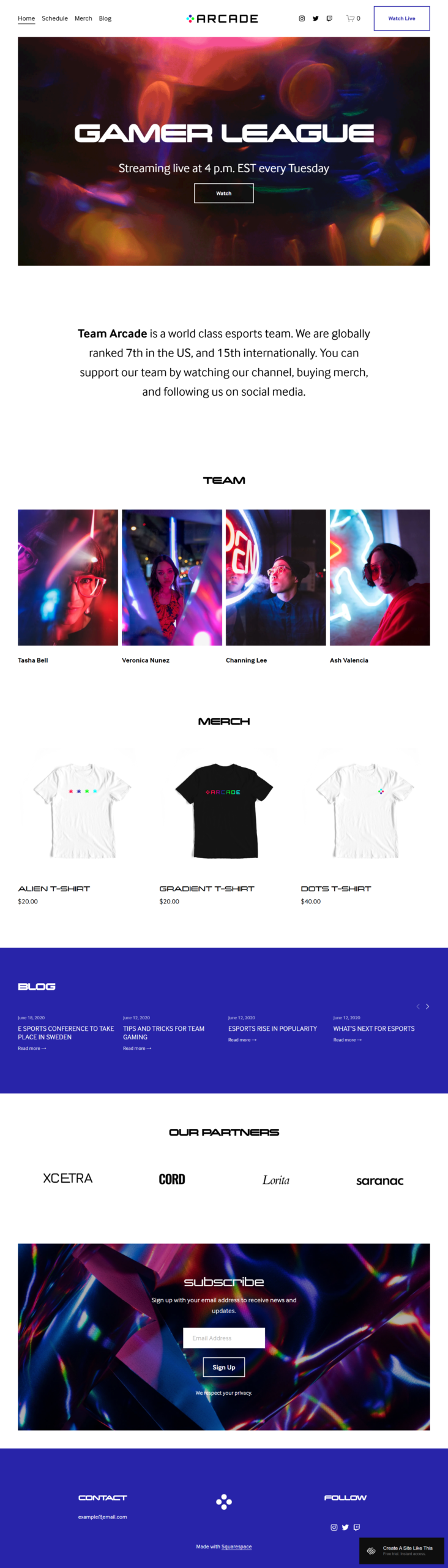 Squarespace gamer website design sample