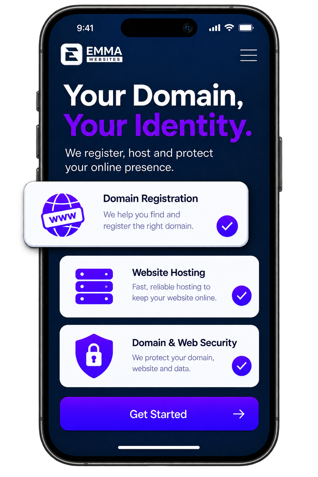 Domain name registration mockup by Emma Websites