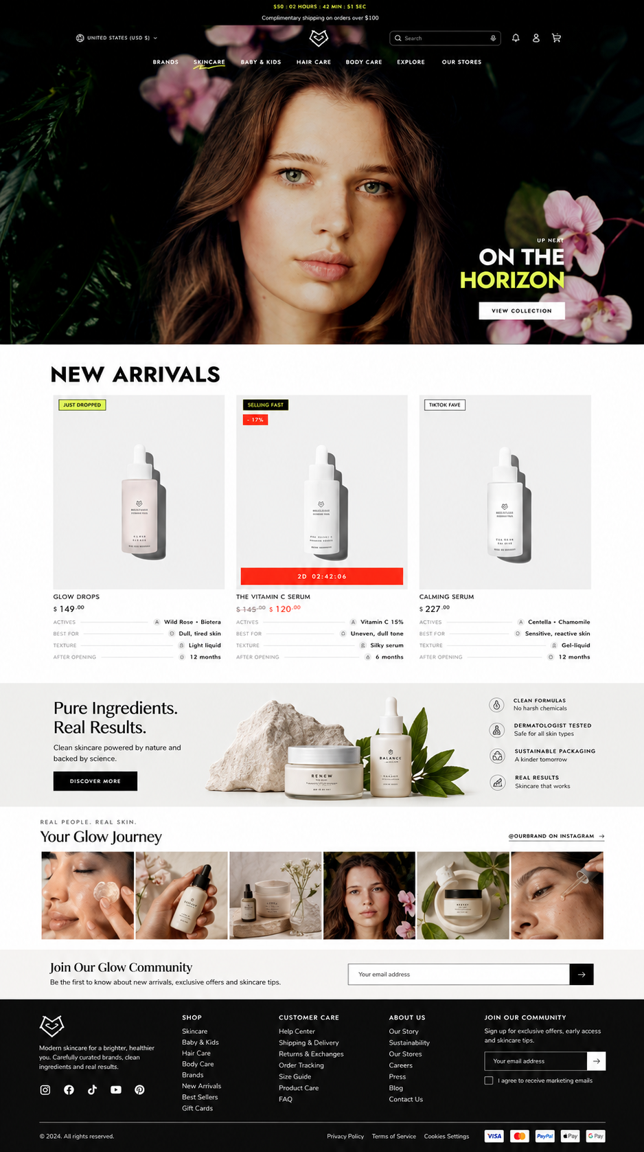 Skin Care Store Shopify website design