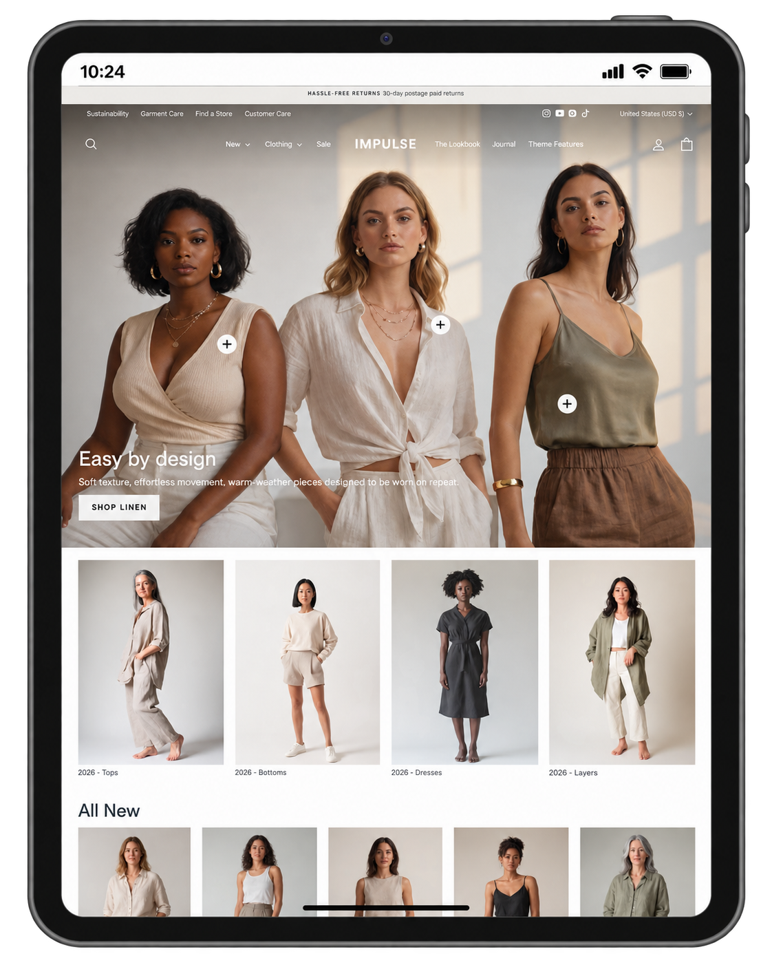 Shopify ecommerce website sample 4 displayed on tablet