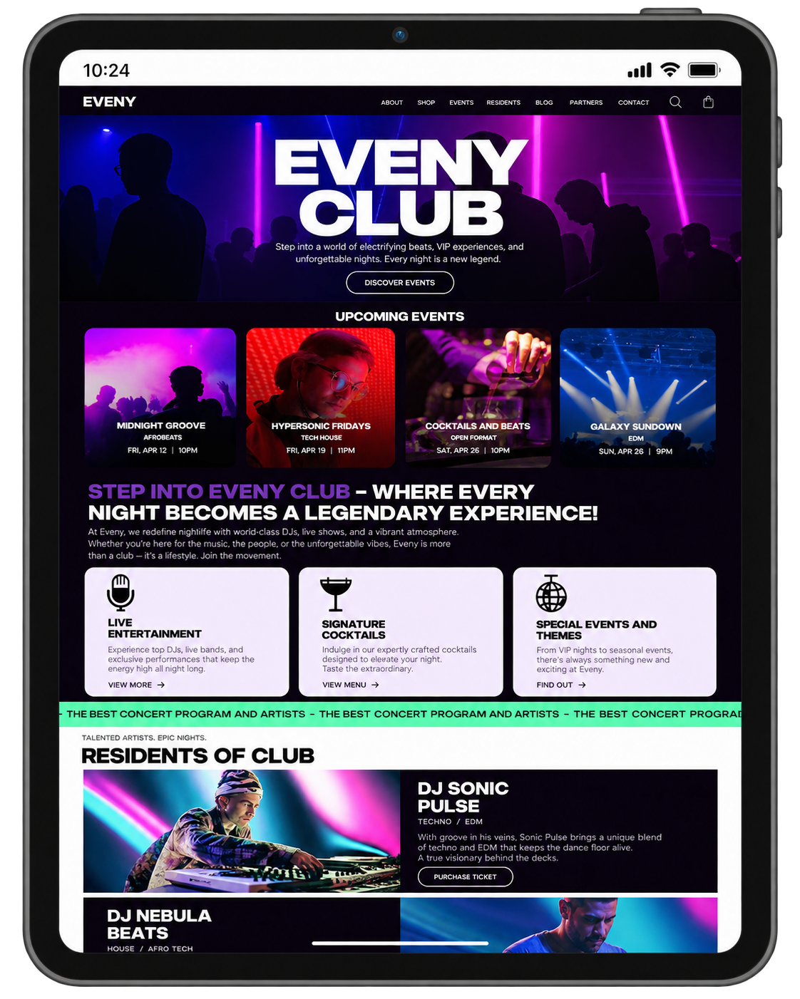 WordPress website design sample 1 displayed on tablet