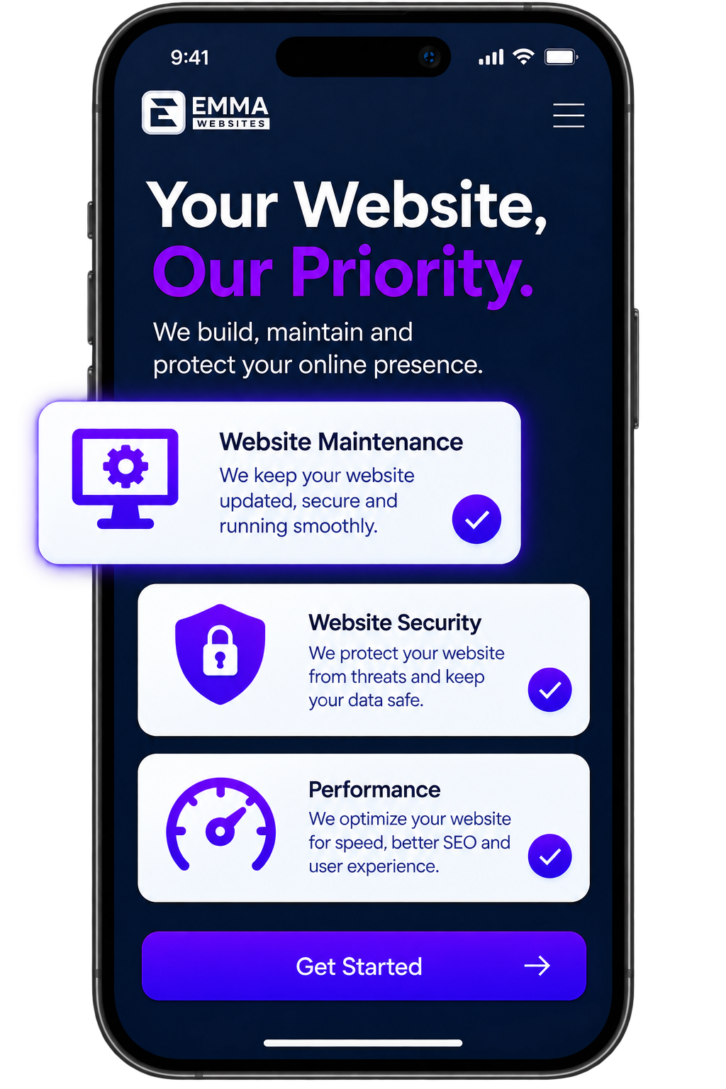 Website maintenance phone mockup by Emma Websites