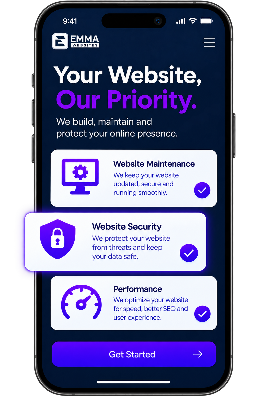 Website security phone mockup by Emma Websites