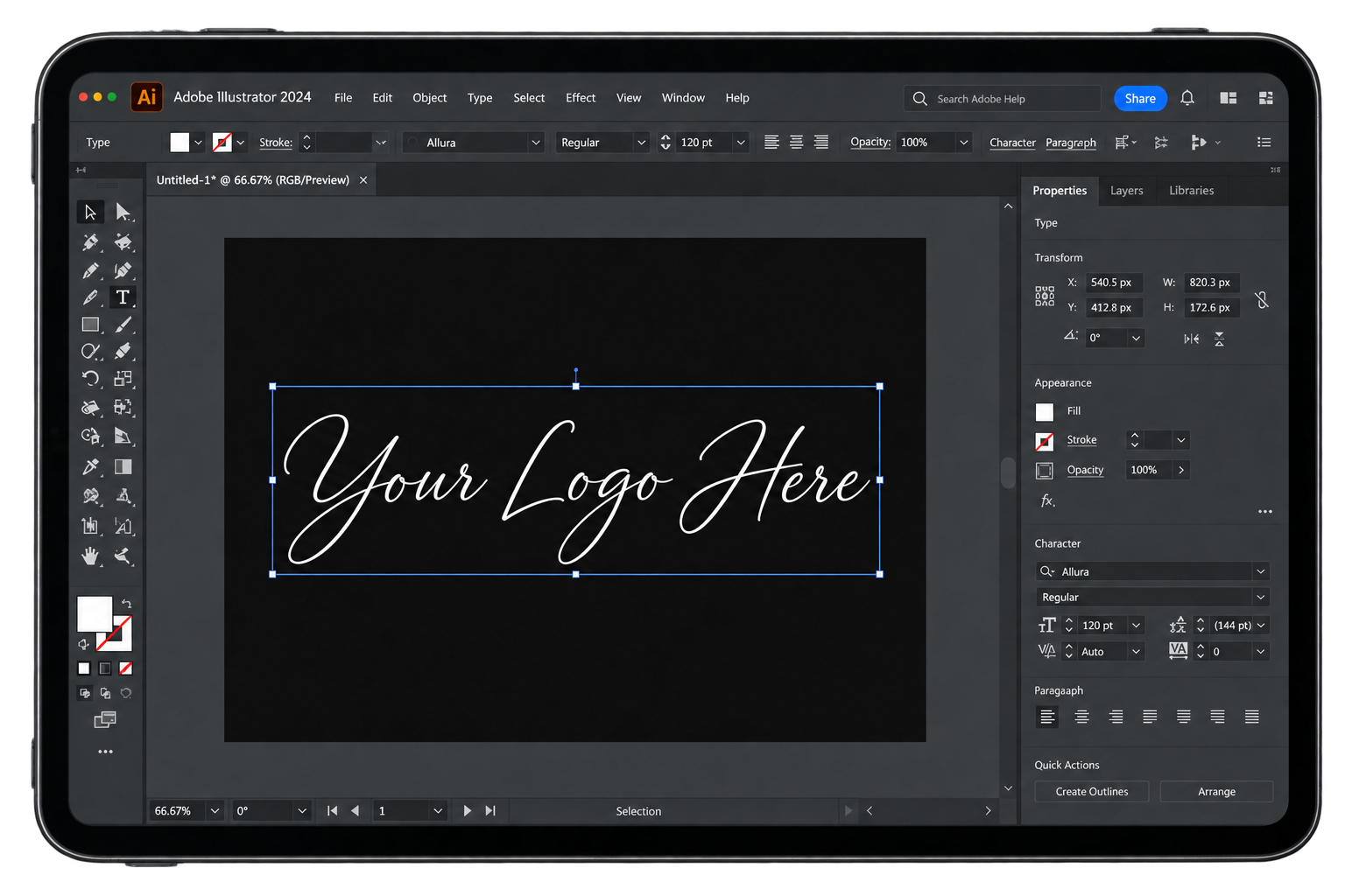 Adobe Illustrator branding and logo design tablet mockup